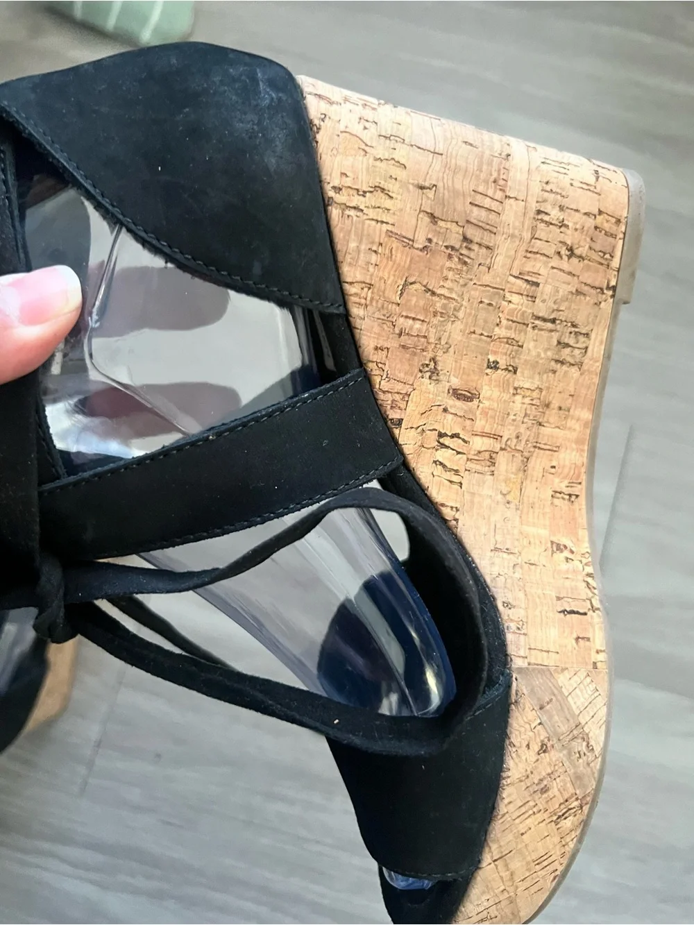 Steve Madden Nadim Black Suede Lace Up Cork Platform Wedge Sandals Women’s 8.5M